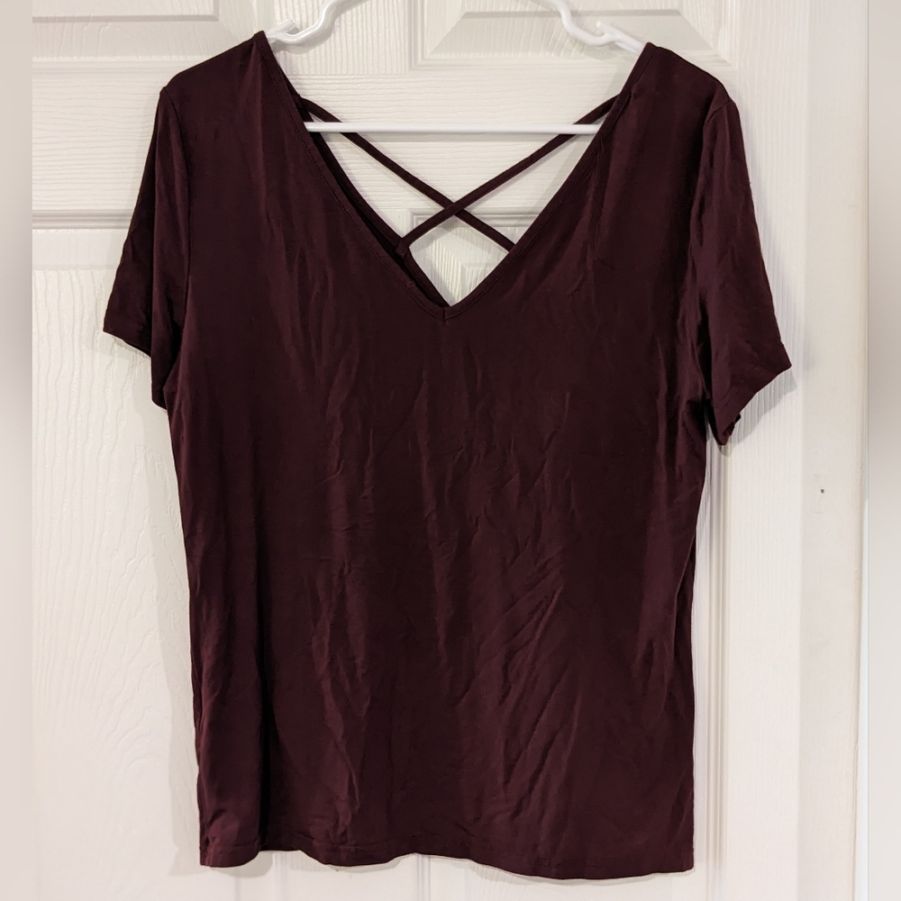 Burgundy V-Neck Top w/ Strap Details - Size Large